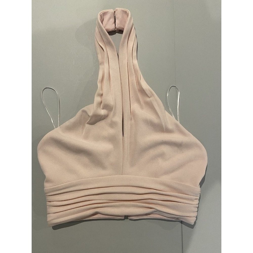 Dress The Population pink halter cropped top zipper back close lined size S
